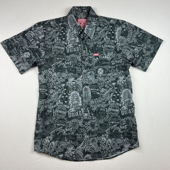 Dixxon Overload Shirt Mens Small Black Gray Short Sleeve Graphic Button Up - Picture 1 of 7